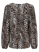 Leopardmuster-Bluse mit langen Ärmeln und rundem Ausschnitt.