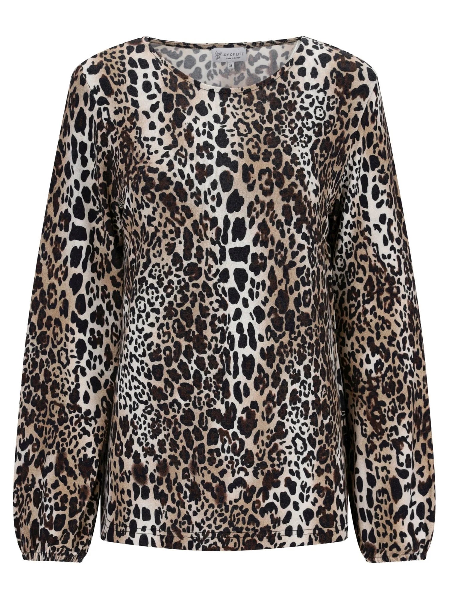 Leopardenprint-Bluse mit langen Ärmeln und rundem Ausschnitt.