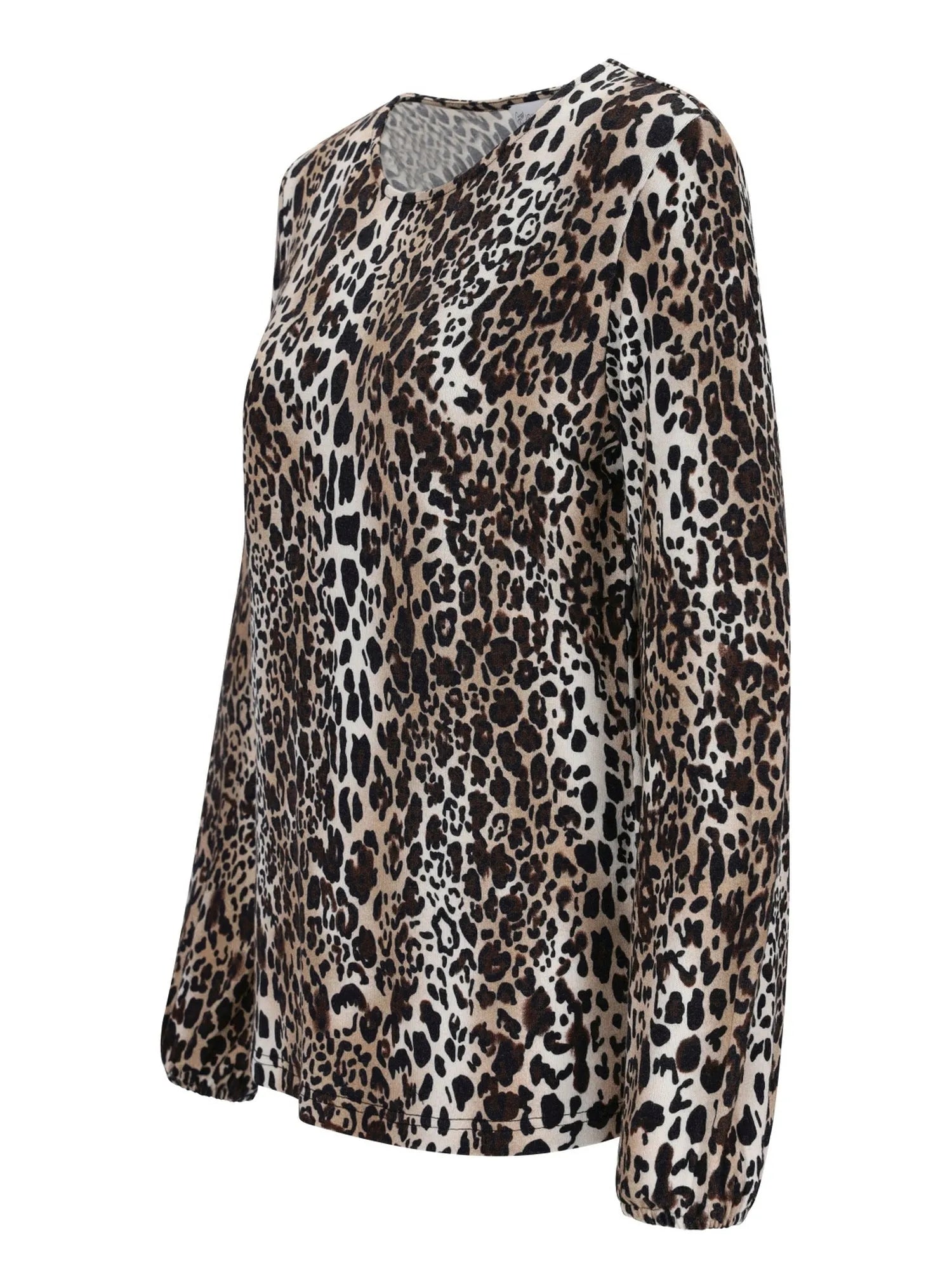 Leopardenmuster-Bluse mit langen Ärmeln und V-Ausschnitt.
