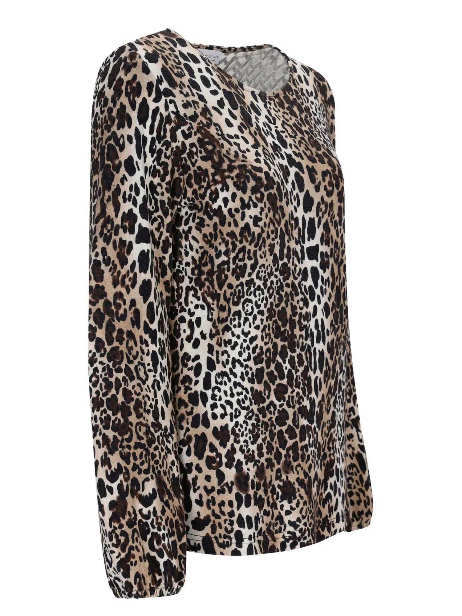 Leopardenmuster Langarm-Top mit entspannter Passform und V-Ausschnitt-Design.
