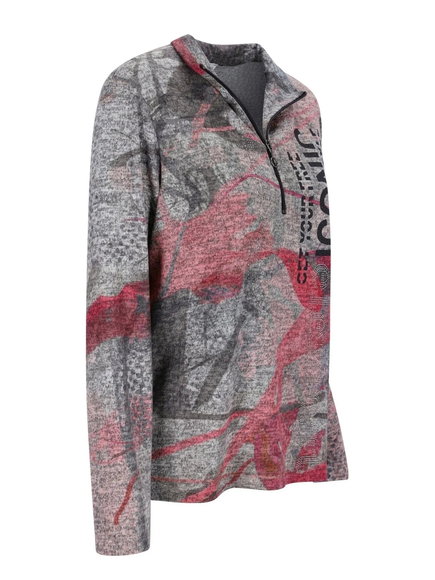 Grau-rosa Tarnmuster Viertel-Reißverschluss-Pulli mit ’310’’-Logo auf der Brust.