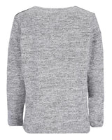 Heidegrauer Pullover mit strukturiertem Strickmuster und Schulterpolstern.