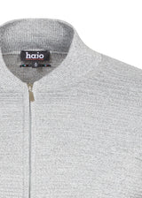 Grauer Pullover mit Reißverschluss, geripptem Kragen und Bündchen, Marke Halo.