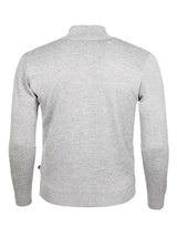 Ergrauer Pullover mit hohem Kragen und langen Ärmeln.