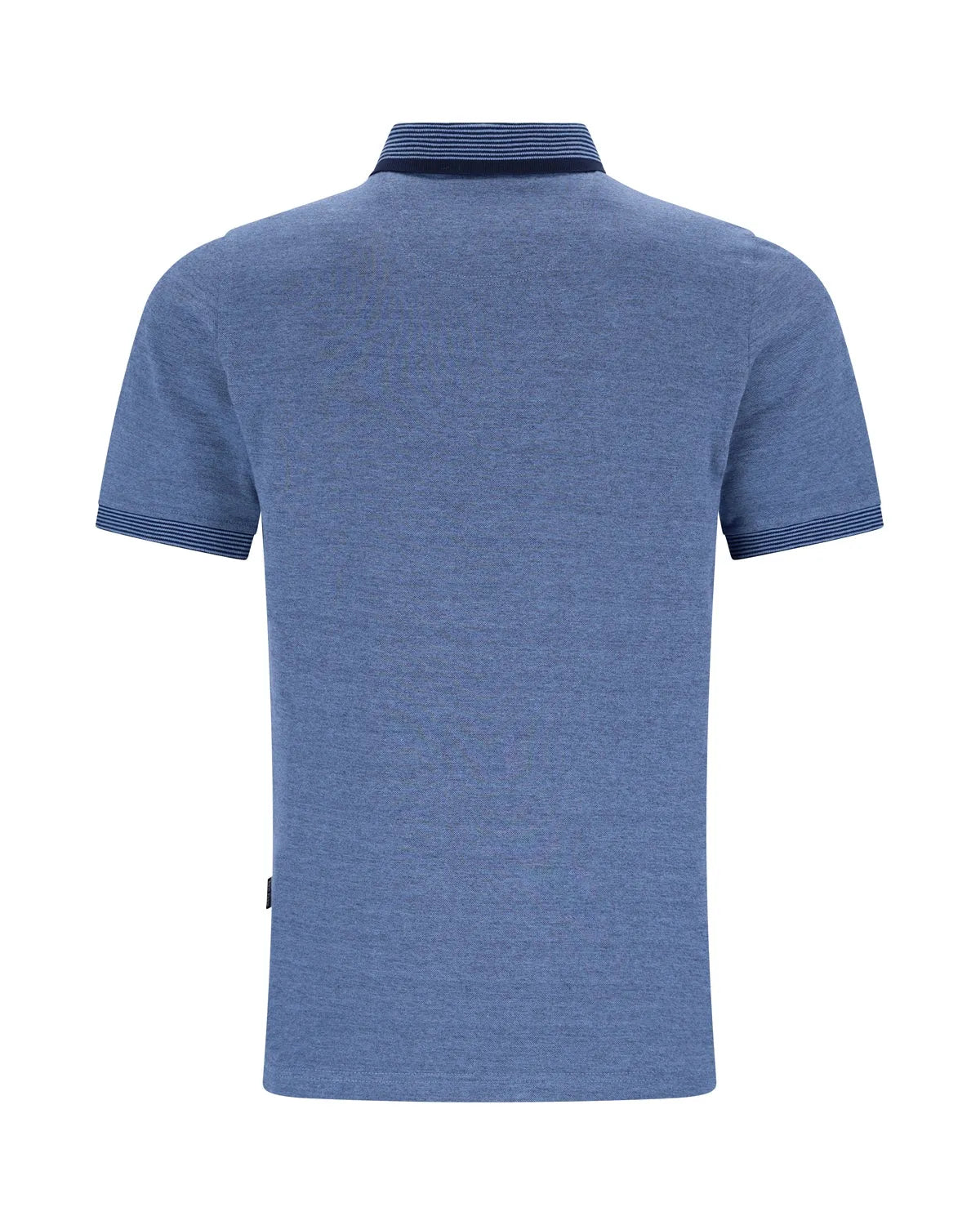 Blaues Poloshirt mit strukturiertem Muster und geripptem Kragen, aus Baumwolle.