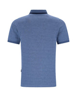 Blaues Poloshirt mit strukturiertem Muster und geripptem Kragen, aus Baumwolle.