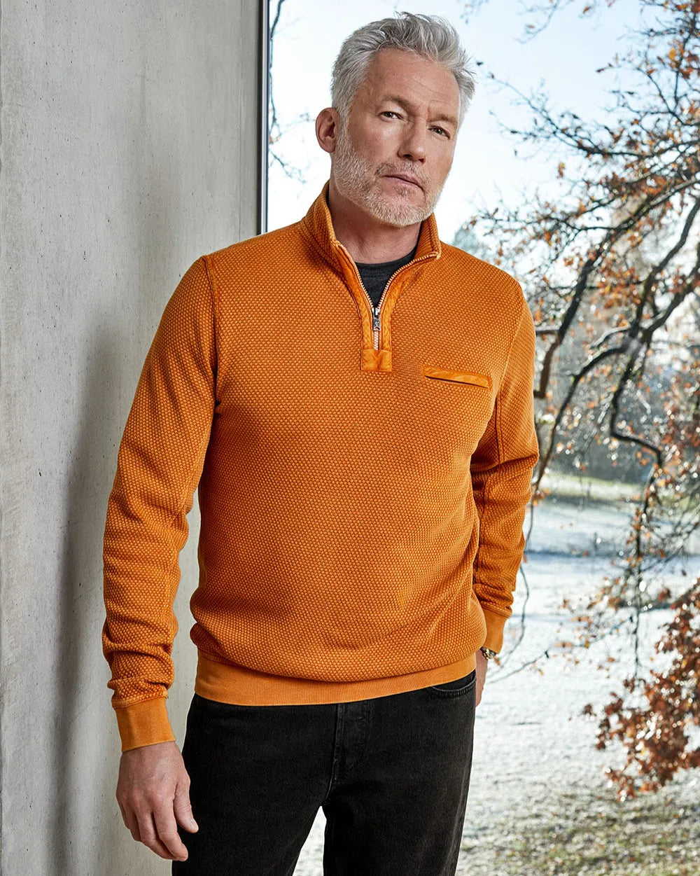 Strukturiertes Washer-Sweatshirt in reiner Baumwolle - 27495-332-50 - Hajo Mode