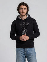 Schwarzer sweat hoddie el polista mit weißem grafikdruck und grauem innenfutter aus baumwolle