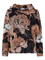 Schwarze Blusenhoodie mit Roségold- und weißen Akzenten, weiches Baumwollmischgewebe.