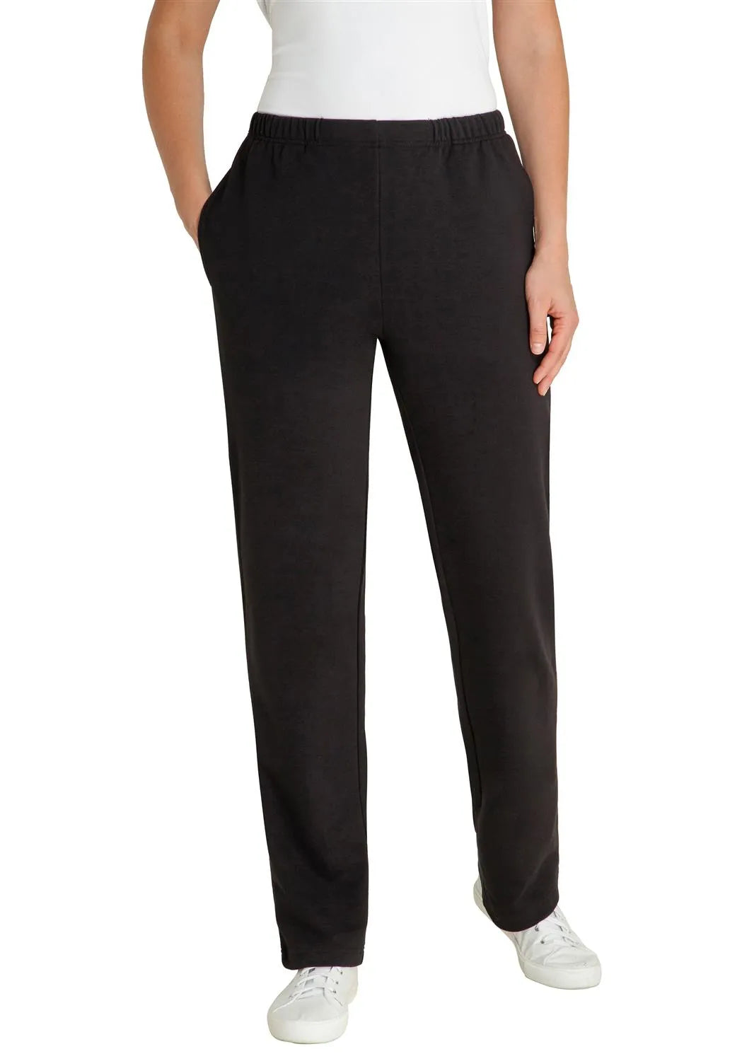 Schwarze Hose mit geradem Bein, Taschen und lockerer Passform, geeignet für Freizeitkleidung.