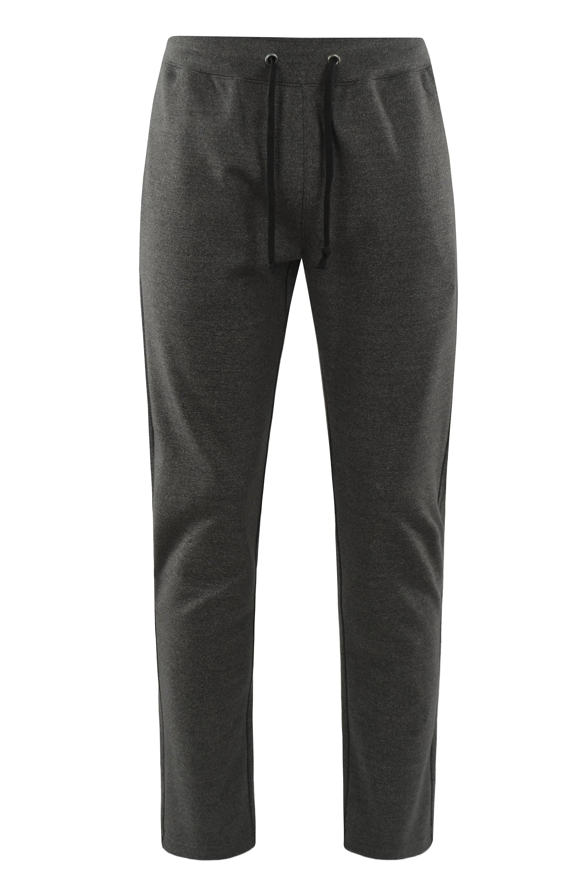Dunkelgraue Hose mit Kordelzug und spitz zulaufendem Bein.