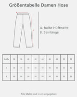 Eine Größentabelle für Damenhosen.
