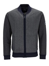 Holzkohle-graue Bomberjacke mit marineblauen Akzenten und Reißverschluss.