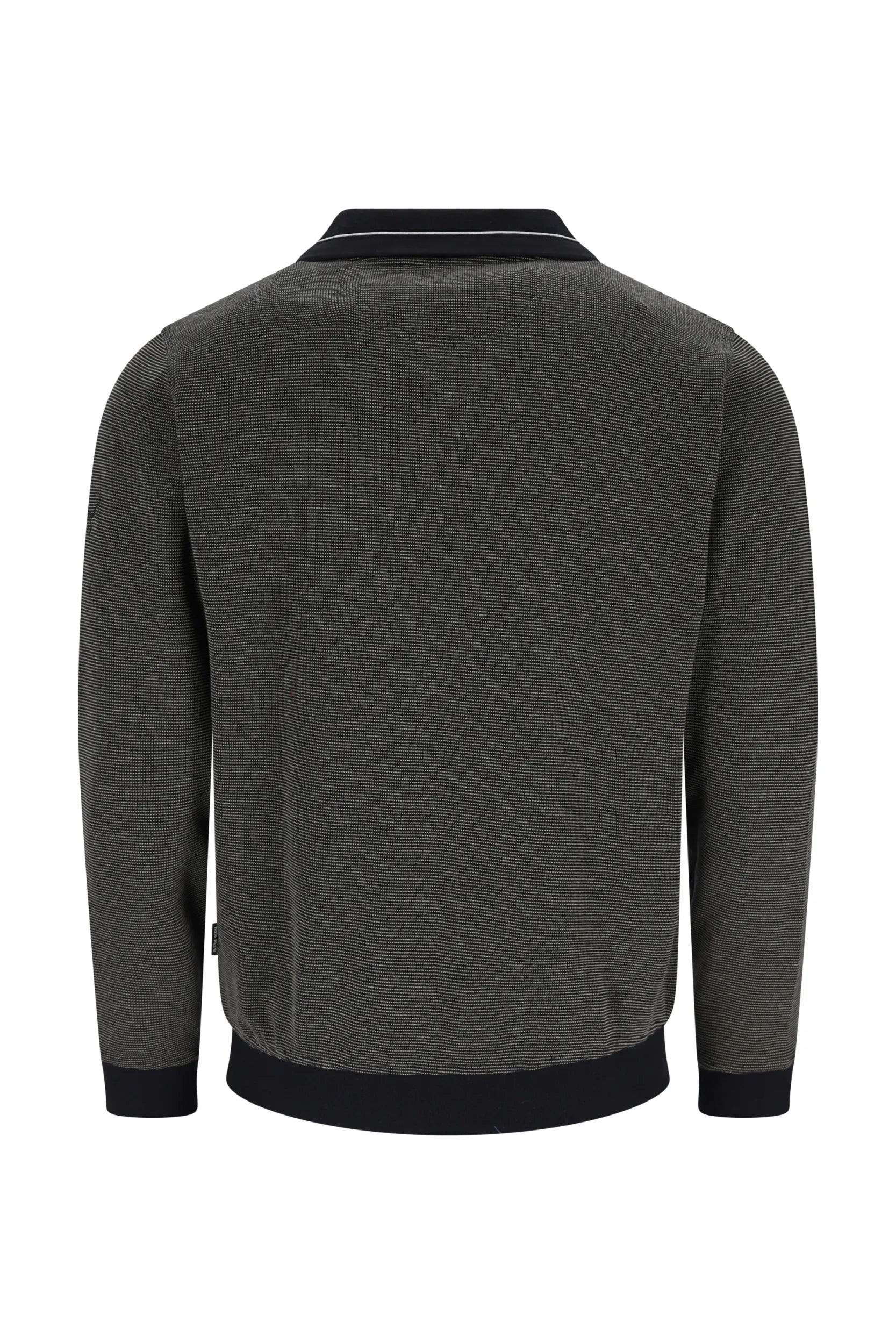 Olivgrüne, strukturierte Bomberjacke mit schwarzen Akzenten und gestepptem Design.