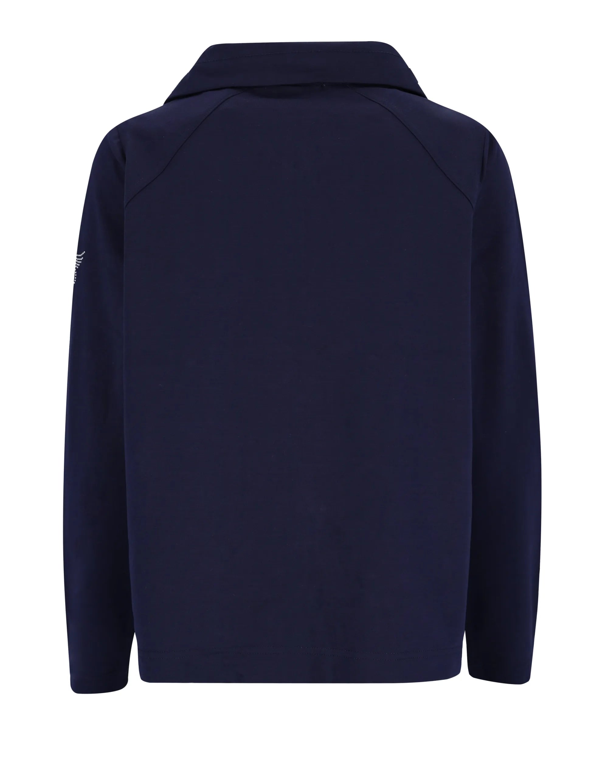Marineblaue Fleecejacke mit hohem Kragen und Reißverschluss.