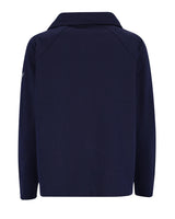 Marineblaue Fleecejacke mit hohem Kragen und Reißverschluss.