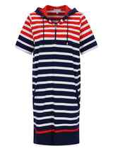 Sweatkleid mit Kapuze stay fresh® navy-weiß gestreift mit roten Akzenten