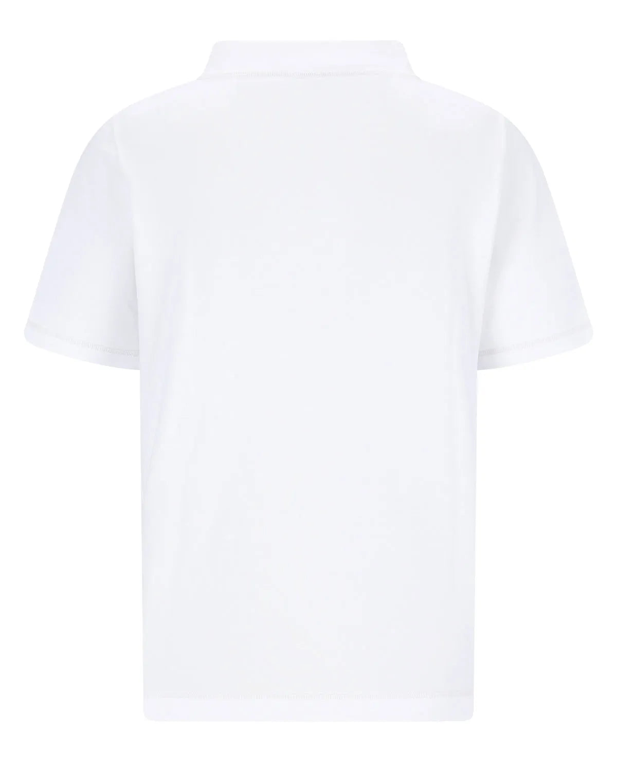 Weißes Poloshirt mit kurzen Ärmeln und Kragen, aus Baumwolle.