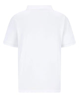 Weißes Poloshirt mit kurzen Ärmeln und Kragen, aus Baumwolle.