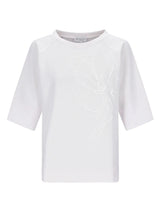 Weißes kurzärmliges Sweatshirt 1/2 Arm mit dezentem Blumenstickerei vorne