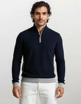 Marineblauer Half-Zip-Pullover strukturiert mit Reißverschluss und Bündchen