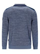 Blau-grauer melierter Reißverschluss-Pulli mit weißem Saum, inspiriert von jack & jones.