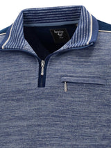 Halo Herren Marineblauer Viertel-Reißverschluss-Pulli mit gestreiftem Kragen und Tasche.