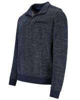 Marineblauer Pullover mit Viertelreißverschluss, einer Tasche und gerippten Bündchen und Saum.