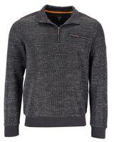 Anthrazitfarbenes Sweatshirt mit Viertelreißverschluss und orangefarbenem Reißverschluss und Taschen.