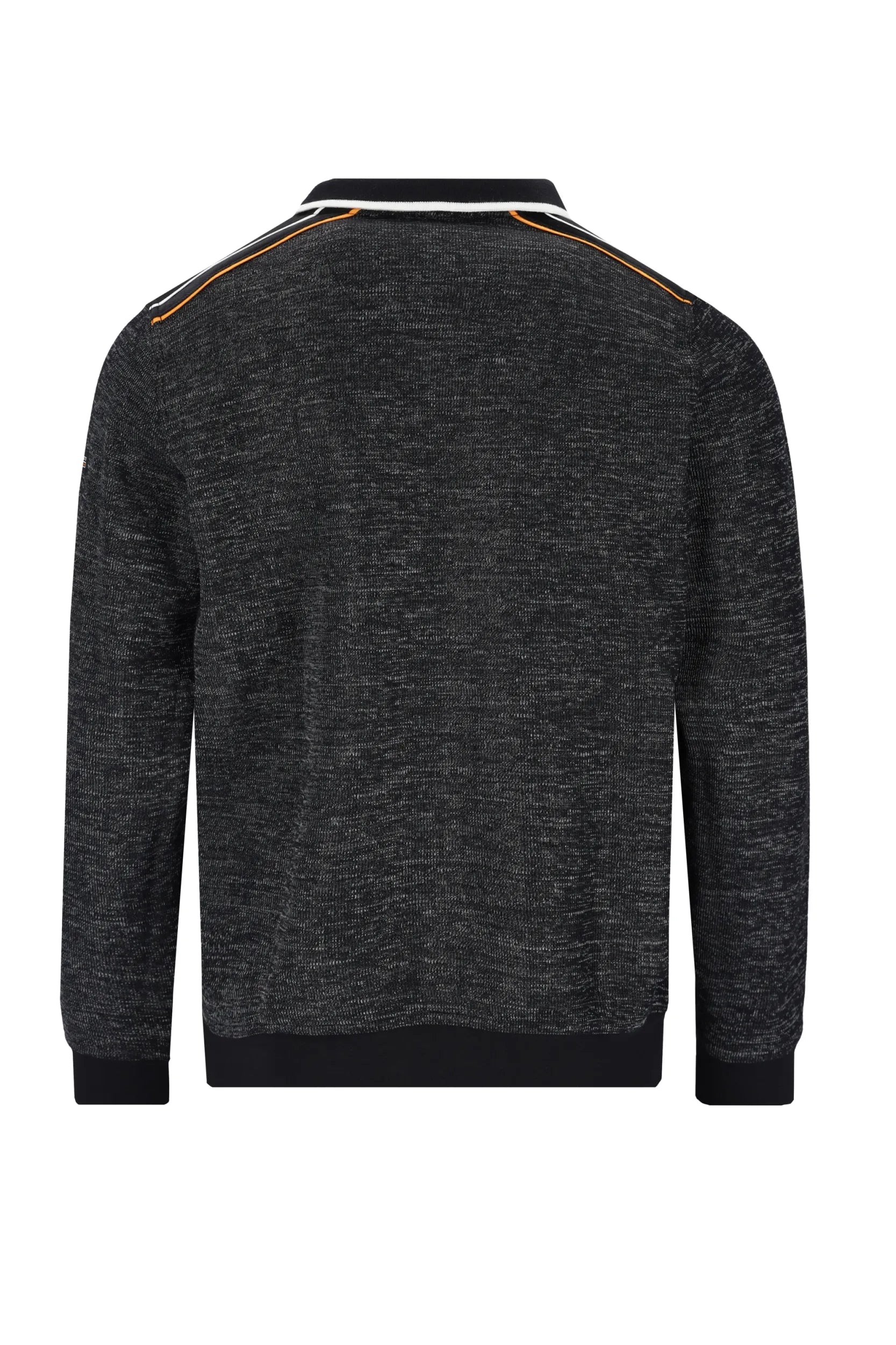 Anthrazitfarbener Pullover mit Goldbesatz und Kragen, inspiriert von Balenciagas unverkennbarem Stil.