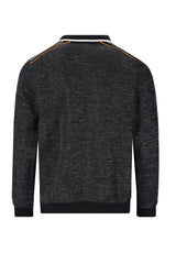 Anthrazitfarbener Pullover mit Goldbesatz und Kragen, inspiriert von Balenciagas unverkennbarem Stil.