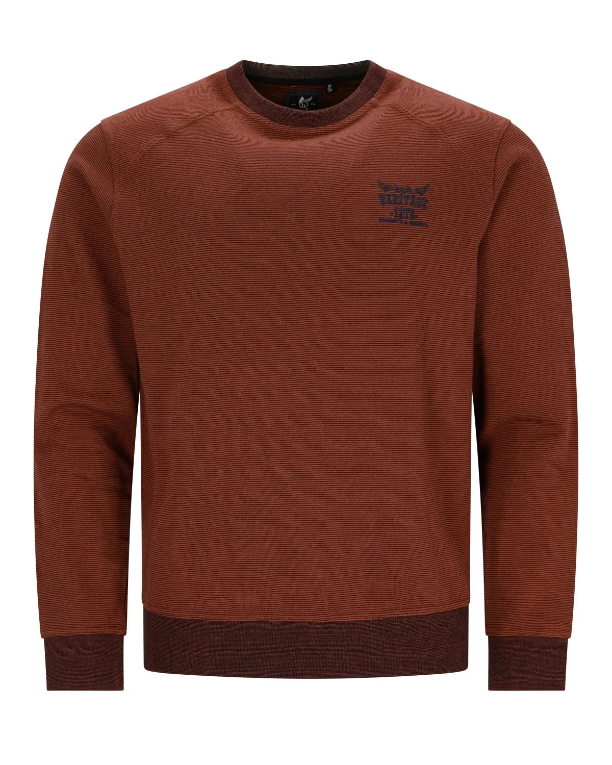 Rostfarbenes Langarm-Sweatshirt für Männer mit gerippten Bündchen und Saum