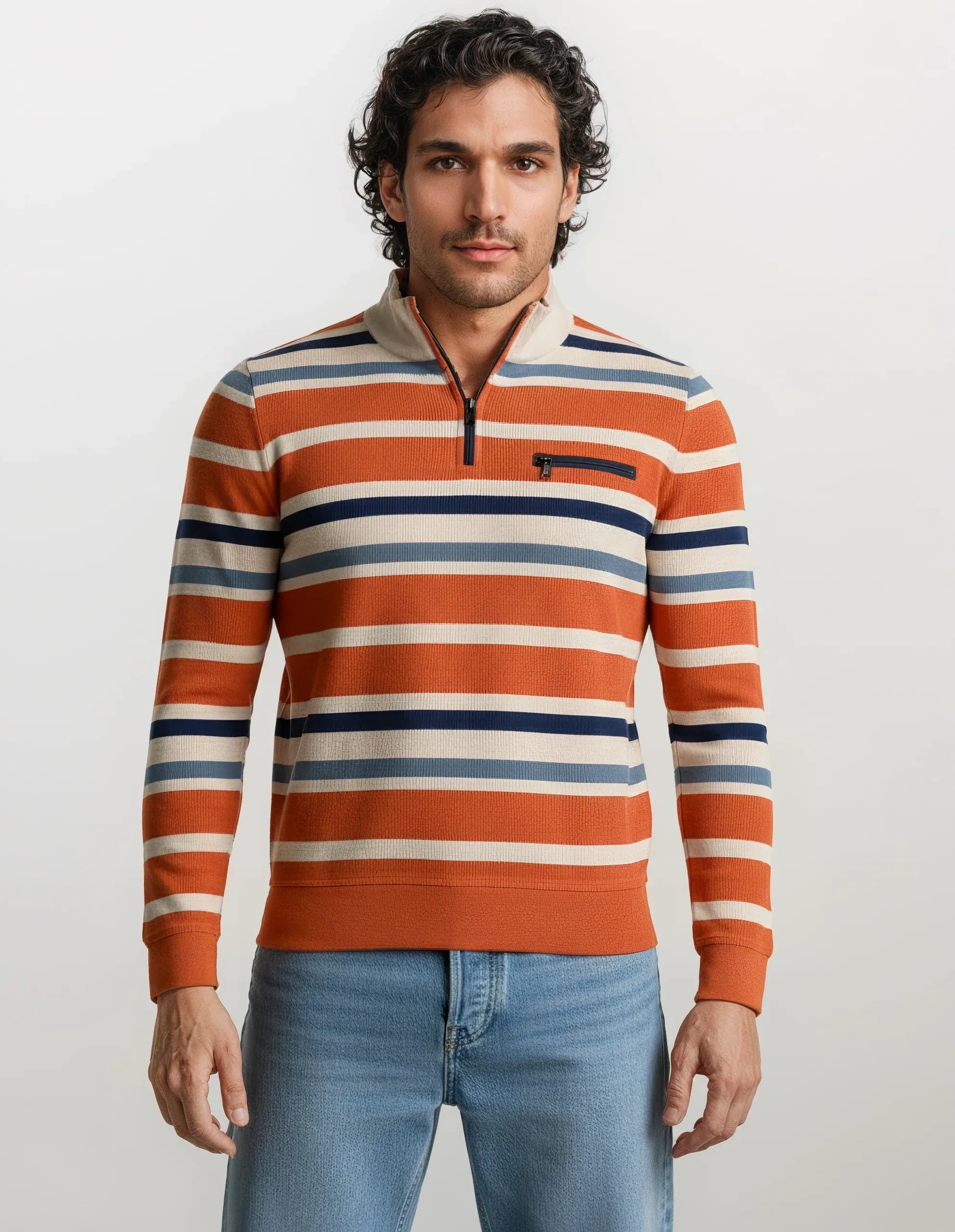 Männer Pullover Multicolorstreifen langarm orange crem navy stay fresh Qualität