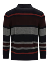 Schwarz- und graugestreiftes Poloshirt mit roten Akzenten, aus Baumwolle.