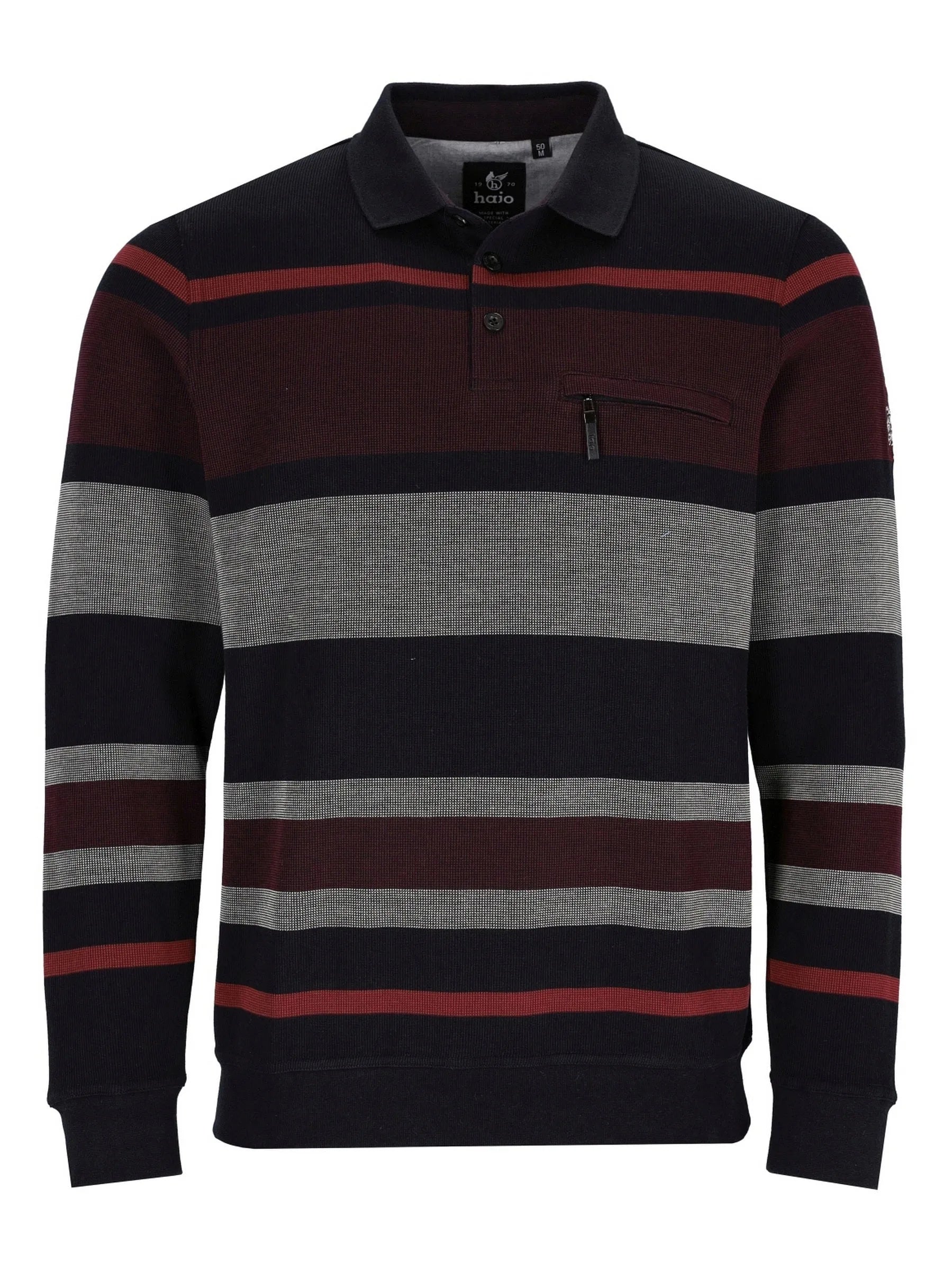 Schwarz-rote gestreifte Polo-Shirt mit Tasche, aus Baumwolle.