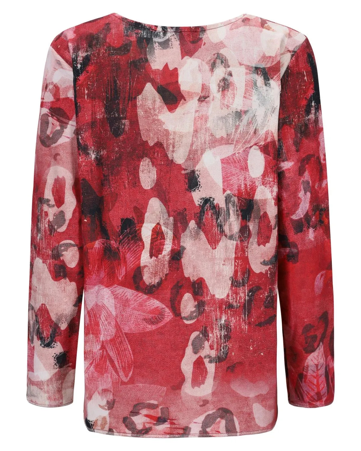 Rote, langärmelige Bluse mit Blumendruck und lockerer Passform.