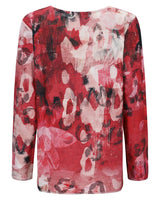 Rote, langärmelige Bluse mit Blumendruck und lockerer Passform.