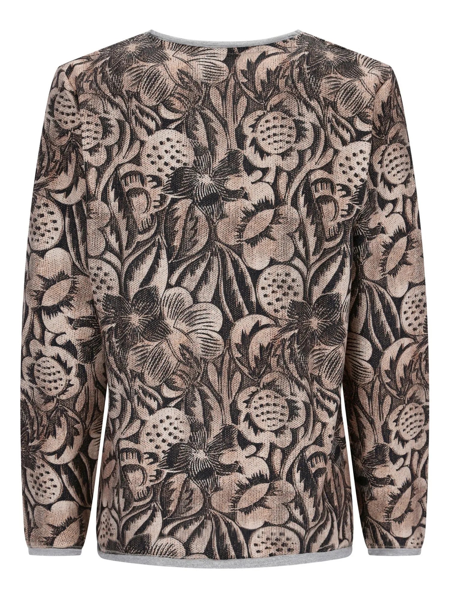 Bluse mit Blumenstickerei in gedämpften Tönen und zarter, spitzenartiger Textur.