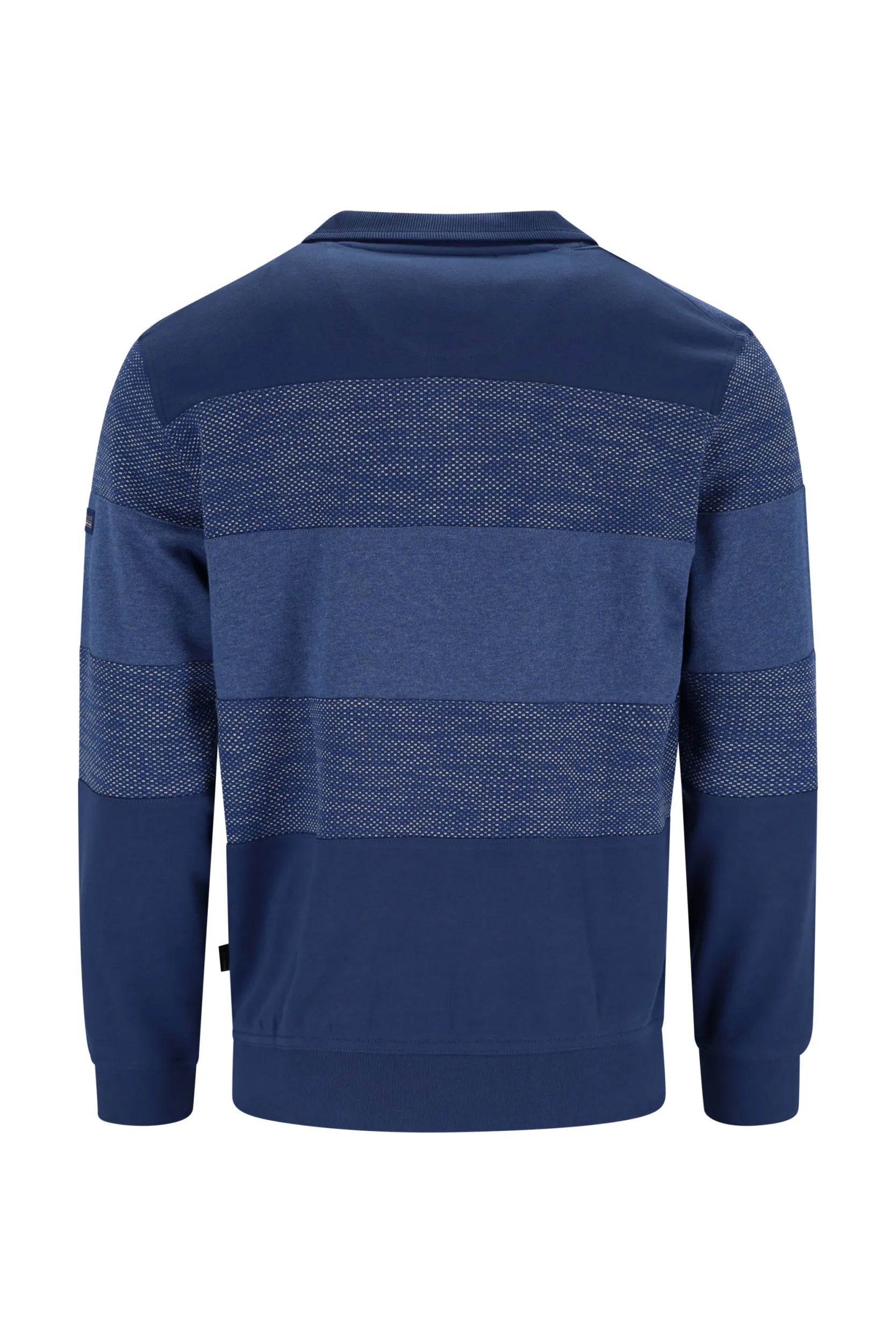 Marineblauer Pullover mit strukturiertem Strickmuster und Rippbündchen, inspiriert von The North Face.