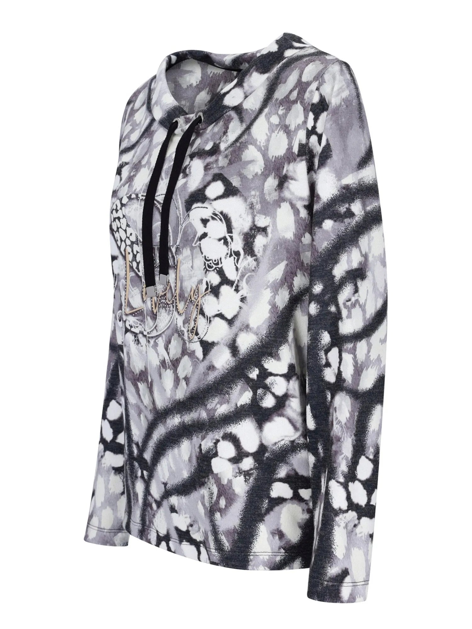 Schwarz-weiße Tie-Dye-Kapuzenpulli mit Blumenmuster, Kapuzen-Sweatshirt.