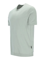 Glatte hellgraue Kurzarm-T-Shirt im Blousonstil aus reiner Baumwolle