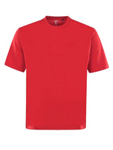 Rote kurzärmlige t-shirt mit rundhalsausschnitt und schlichtem design mit halo markenlabel am kragen