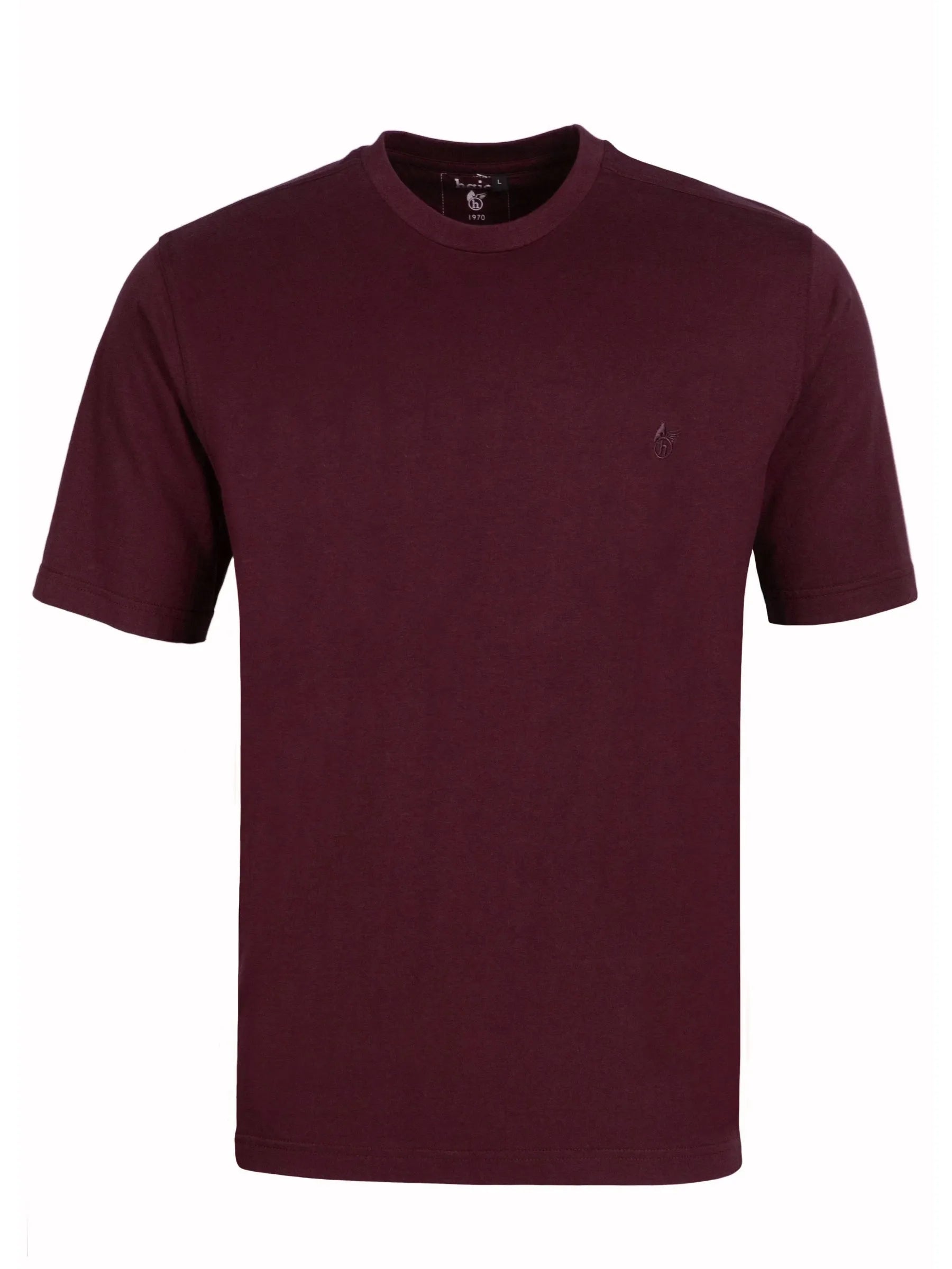 T-shirt mit rundhals in kastanienbraun mit kleinem besticktem logo auf der linken brust