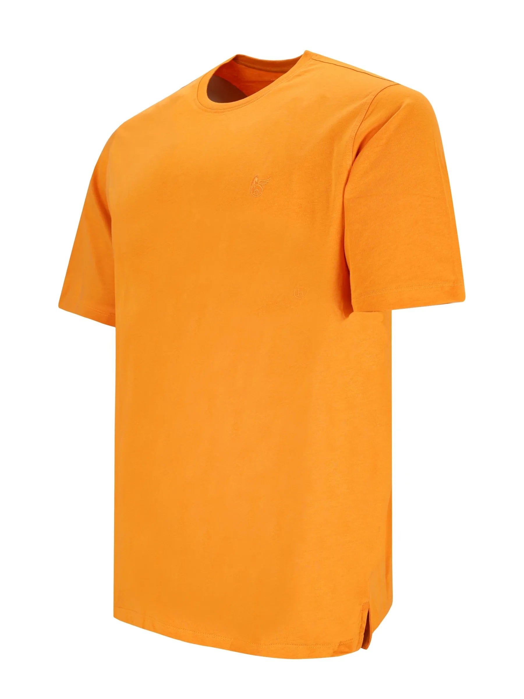Orange kurzarm rundhals t-shirt mit dezentem sticklogo auf der linken brust aus hochwertiger baumwolle