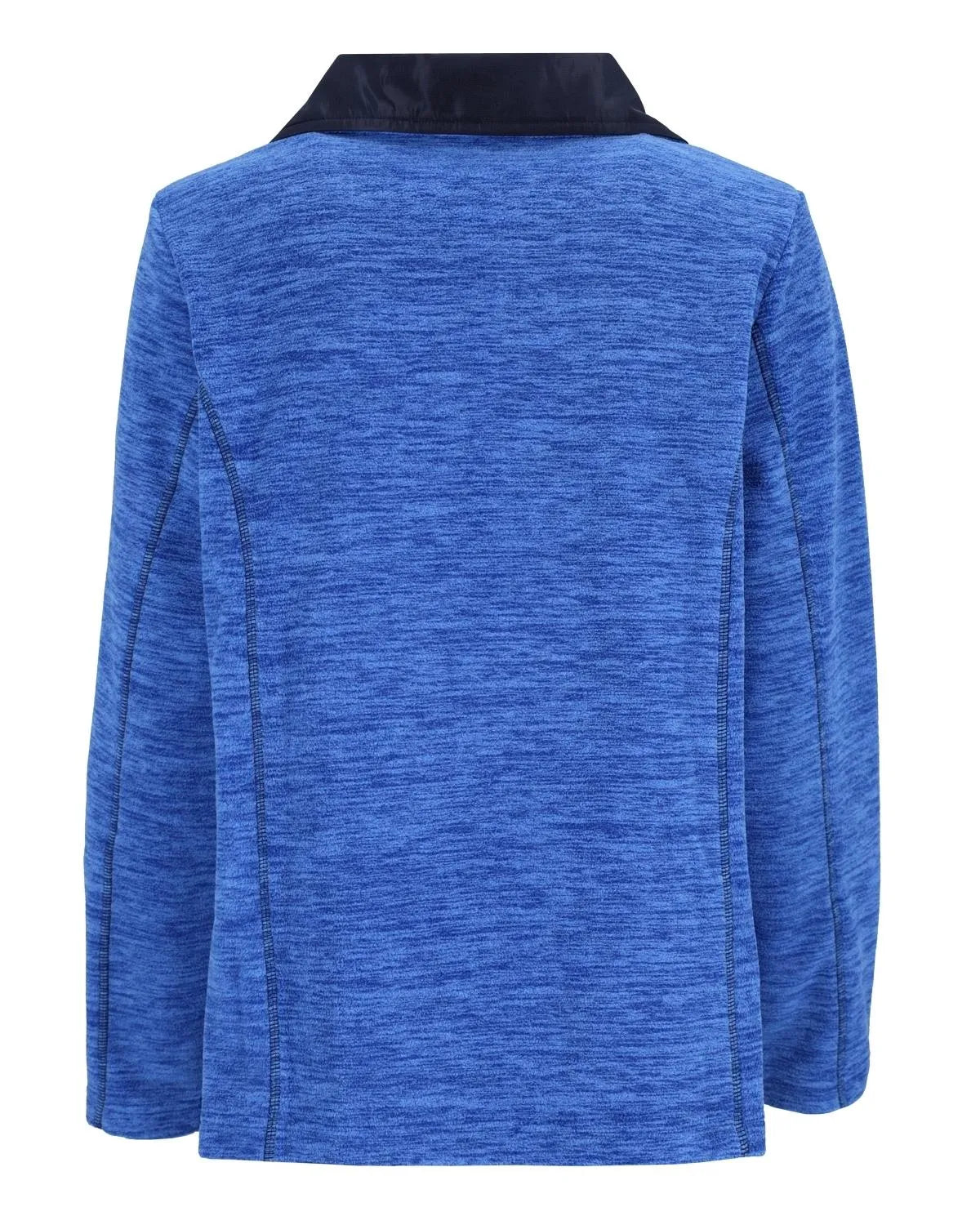 Königsblaue strukturierte Jacke mit schwarzem Kragen und Reißverschlussdetails.