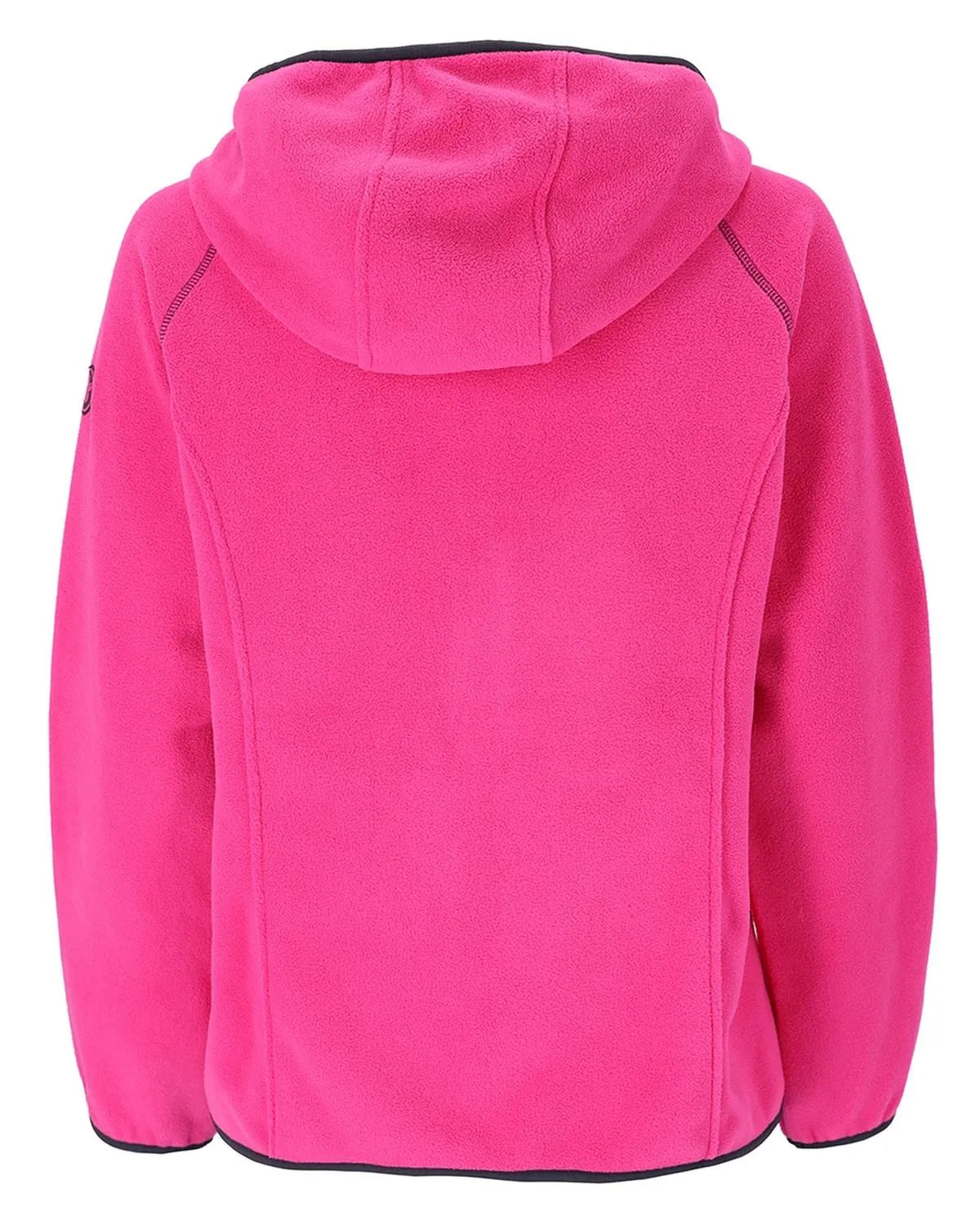 Neonpinke Fleecejacke mit Kapuze und Reißverschluss.