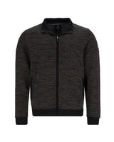 Schwarze strukturierte Bomberjacke mit Reißverschluss und Kontrastkragen, beliebtes Modell der Marke jack & jones.