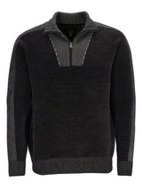 Schwarz-grauer gestreifter Viertelreißverschluss-Pullover mit gerippten Details.