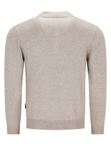 Beiger strukturiertes Pullover mit Rundhals und langen Ärmeln.