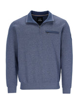 Blauer strukturiertes Pullover mit Halb-Reißverschluss-Kragen und Taschen-Detail.